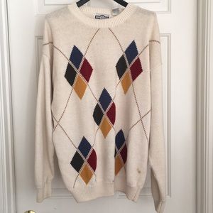 Gulf Traders Sweater Size Large Beige Geometric patterns Long Sleeves